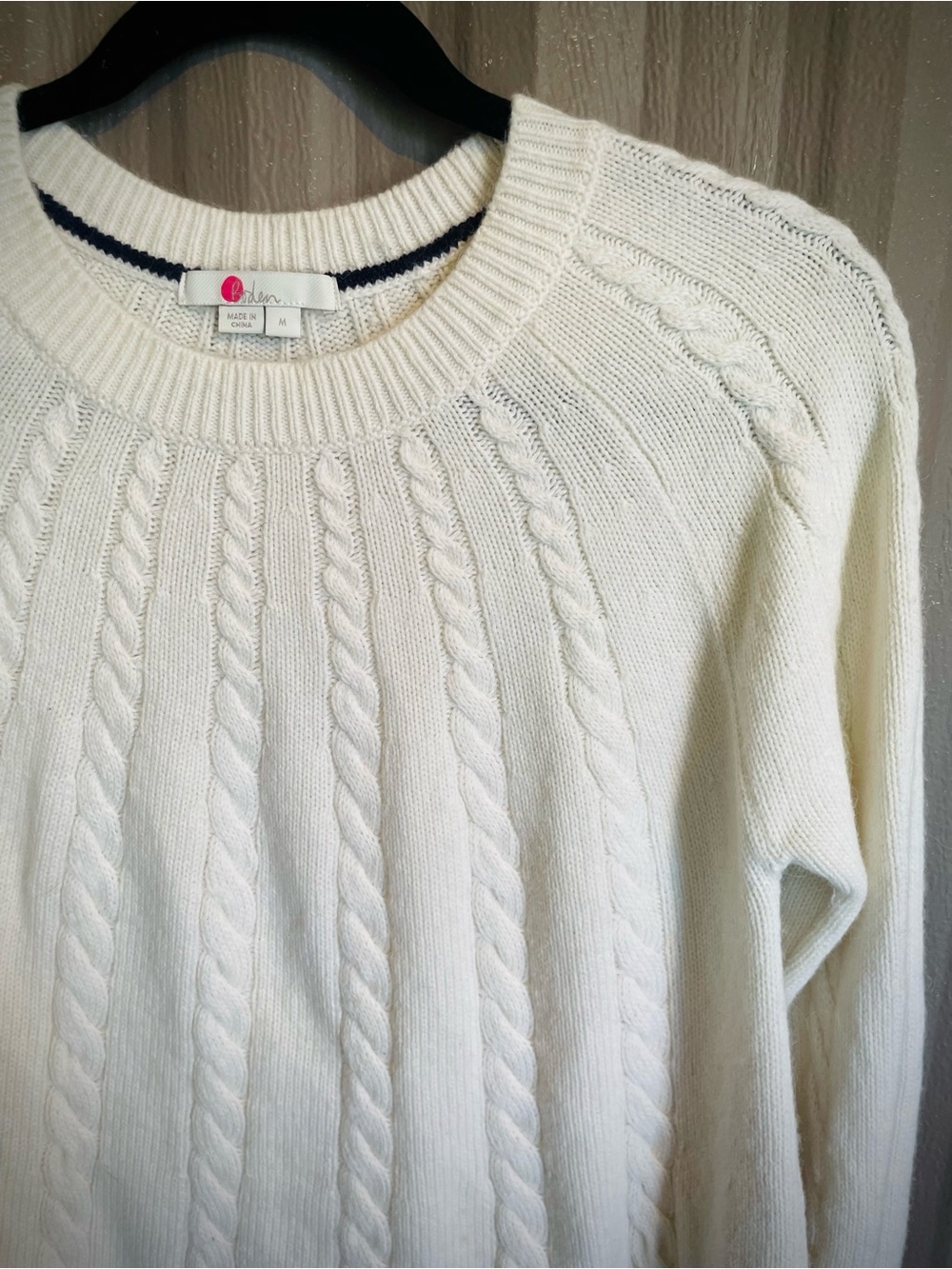 Boden Women’s Sweater Cable Knit Wool Alpaca Blend Ivory Cream Chunky sz M - Picture 10 of 13